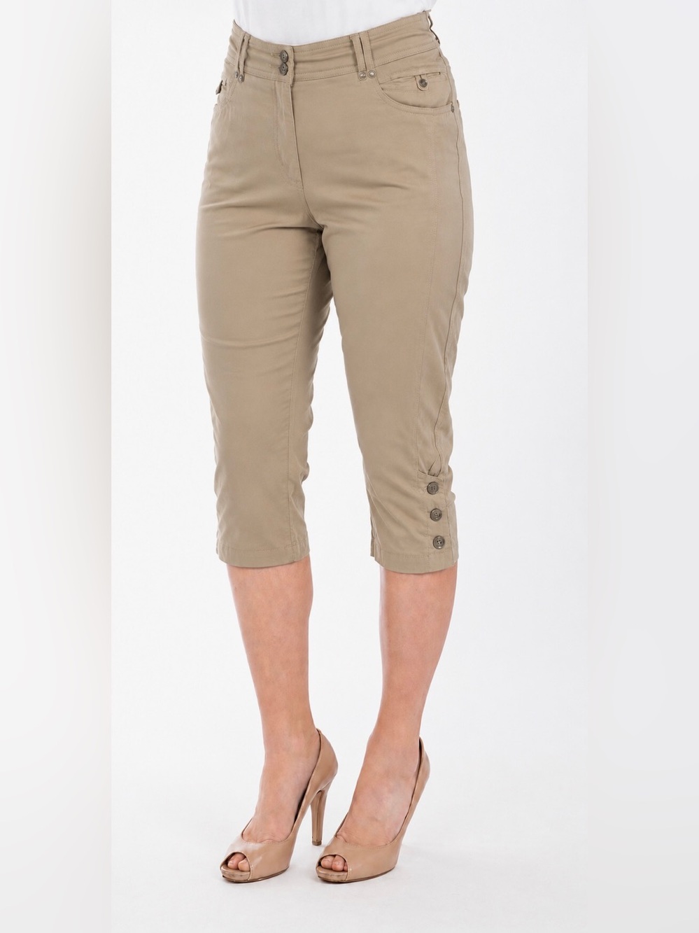 DKR Organic Cotton Capri with Button Detail on Hem-Khaki